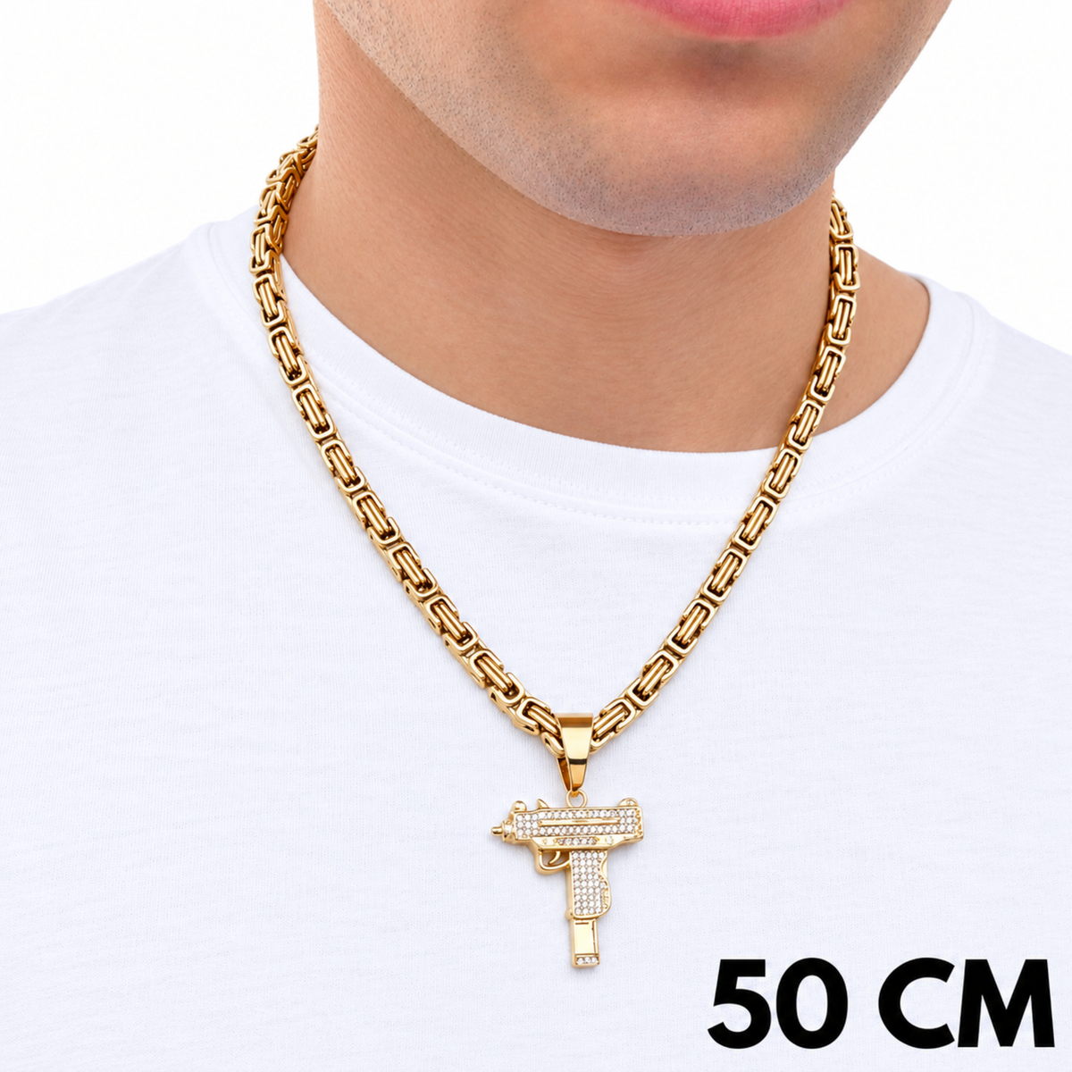SET - Gold Royal Chain 6mm + UZI Pendant Gold