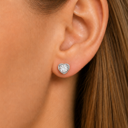 Kolczyki Round Heart z Moissanitem 1 karat S925 Białe Złoto Damskie