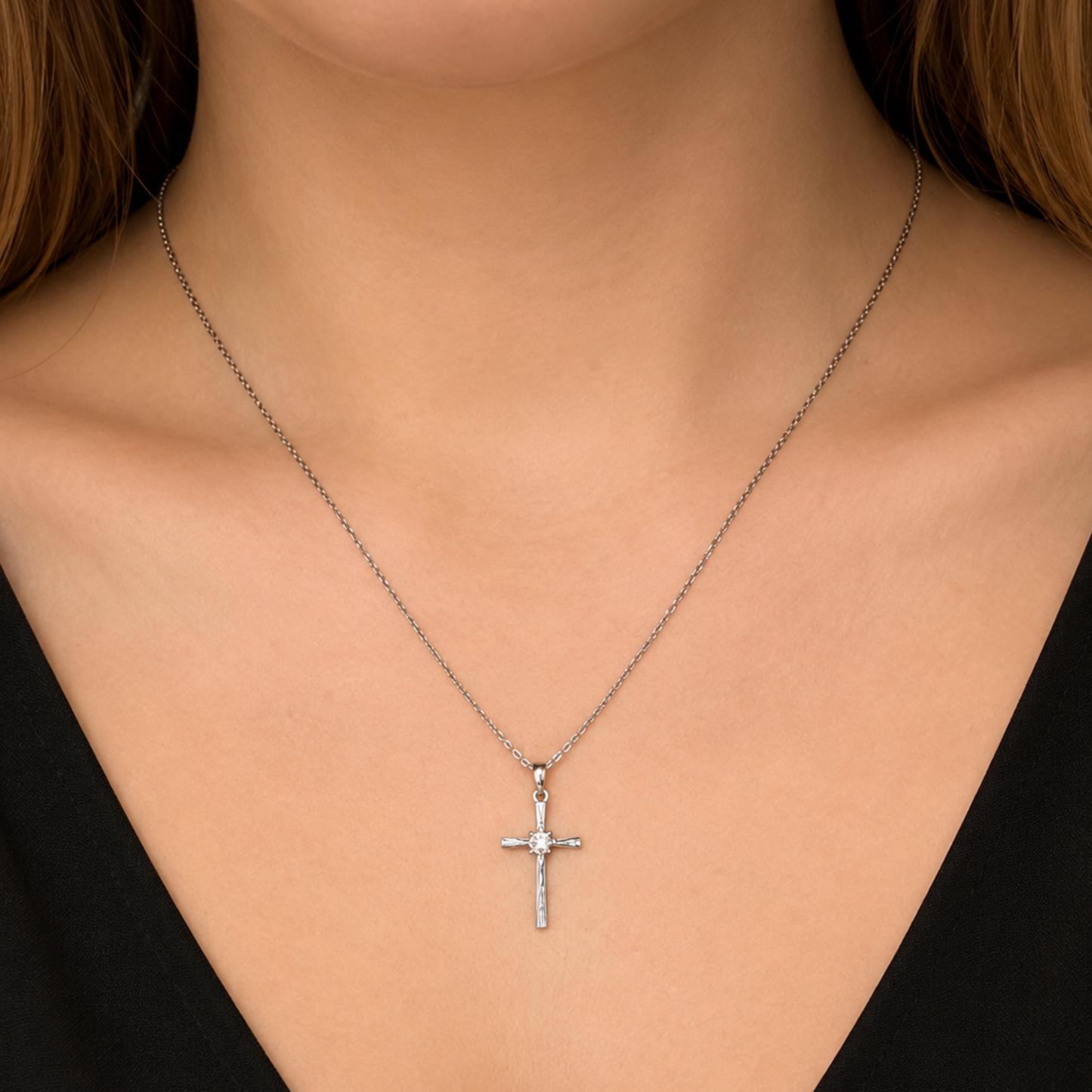 Women's S925 Moissanite Luna Cross Necklace - 0.30ct