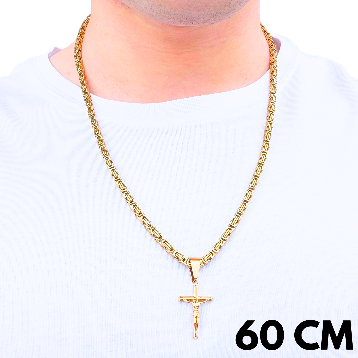 SET - Gold Royal Chain 4mm + Crucifix Pendant Gold
