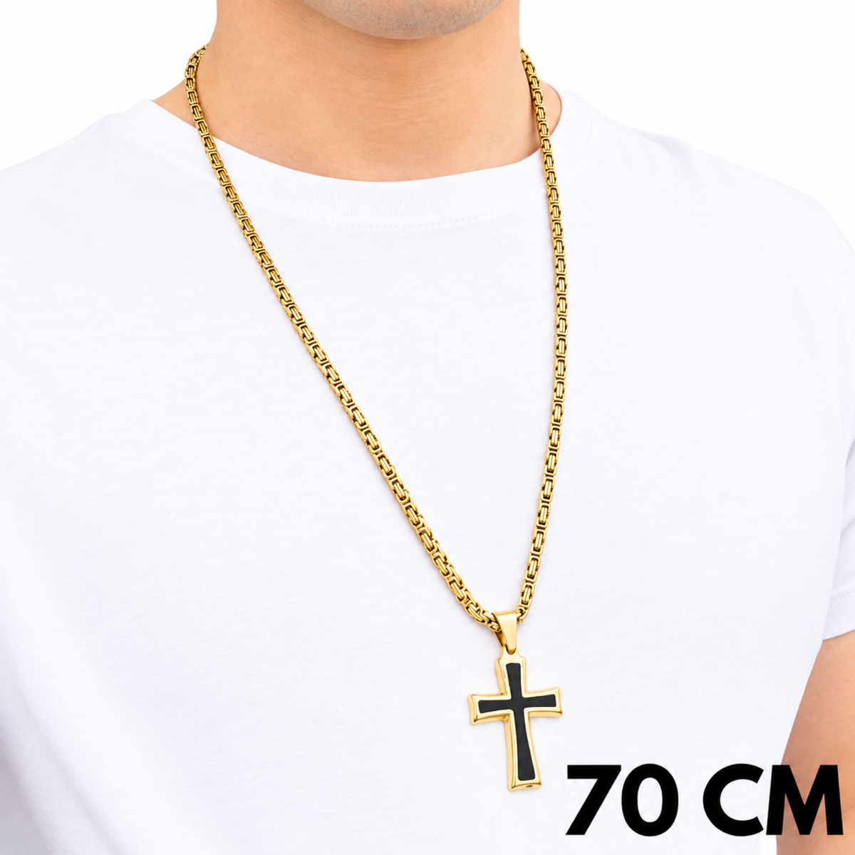 SET - Gold Royal Chain 4mm + Black Cross Pendant Gold