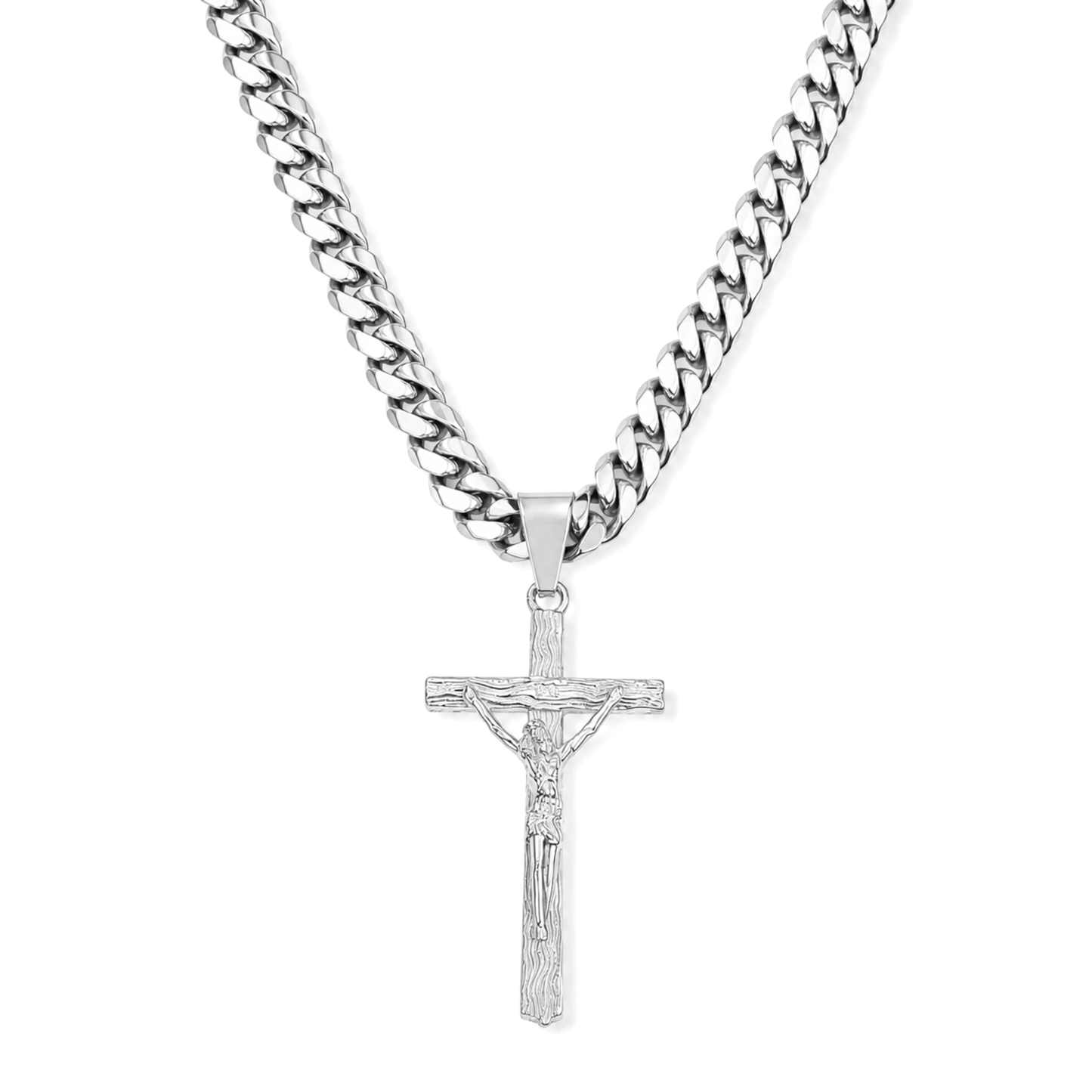 Savior Cross Pendant White Gold