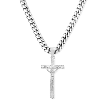 Savior Cross Pendant White Gold