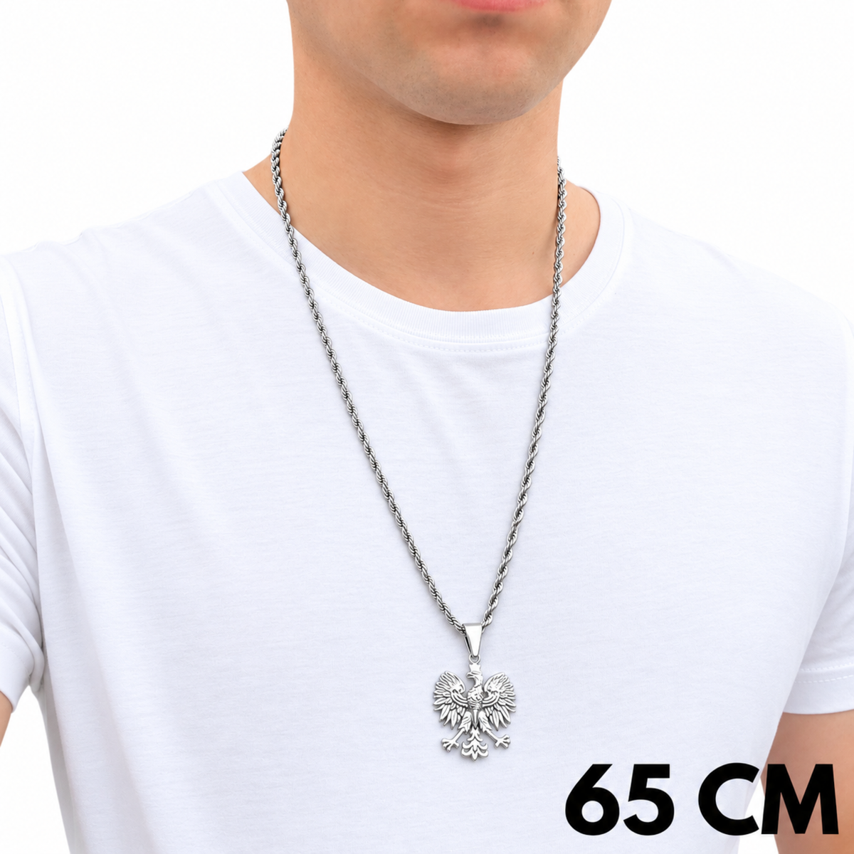 SET - Rope Chain 4mm + Eagle Pendant White Gold