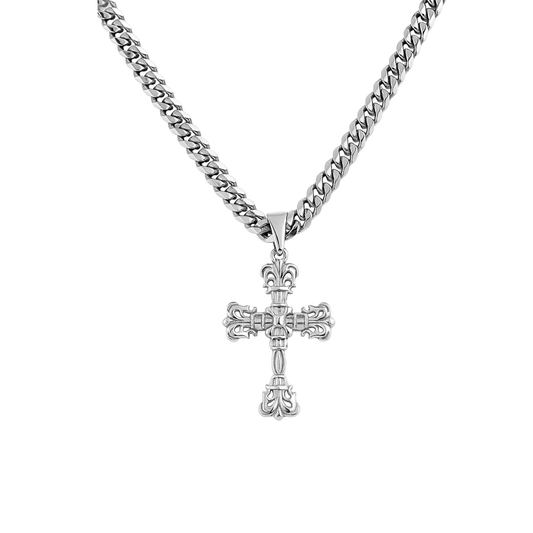 Baroque Cross Pendant White Gold