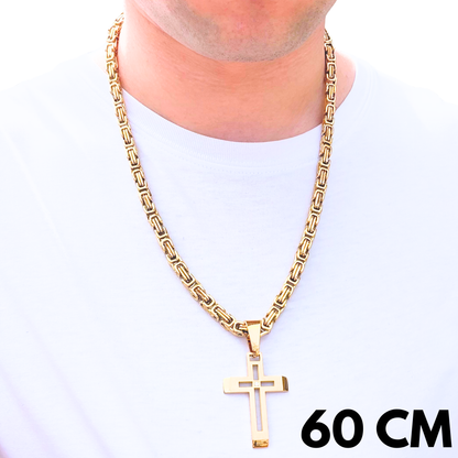 SET - Gold Royal Chain 6mm + Elite Cross Pendant Gold