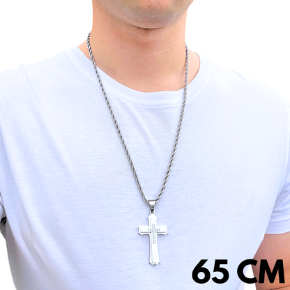 SET - Rope Chain 4mm + Royal Cross Pendant White Gold