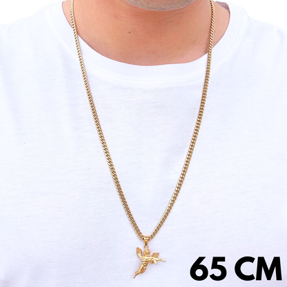 SET - Gold Cuban Chain 4mm + Angel Pendant Gold