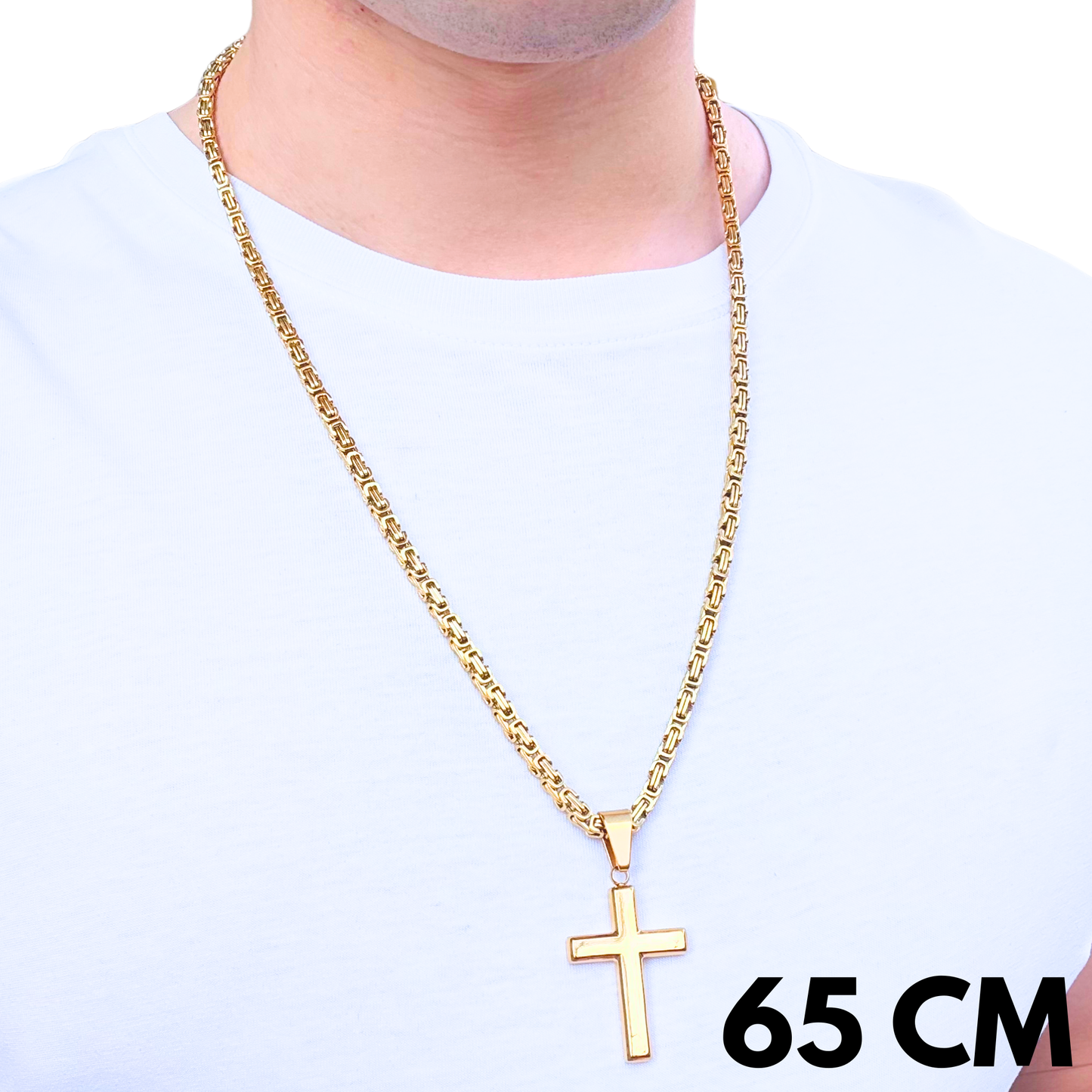 SET - Gold Royal Chain 4mm + Clean Cross Pendant Gold