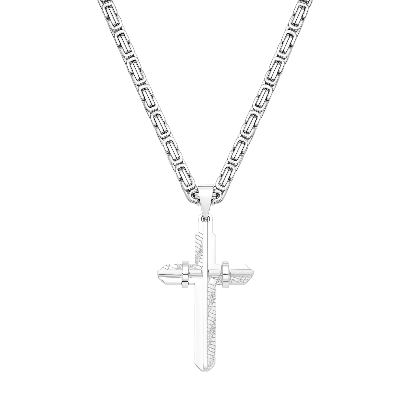 SET - Royal Chain 4mm + Modern Cross Pendant White Gold
