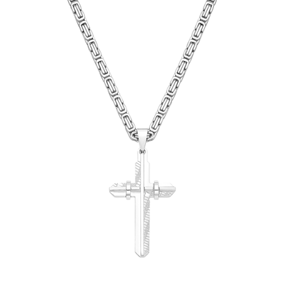 SET - Royal Chain 4mm + Modern Cross Pendant White Gold