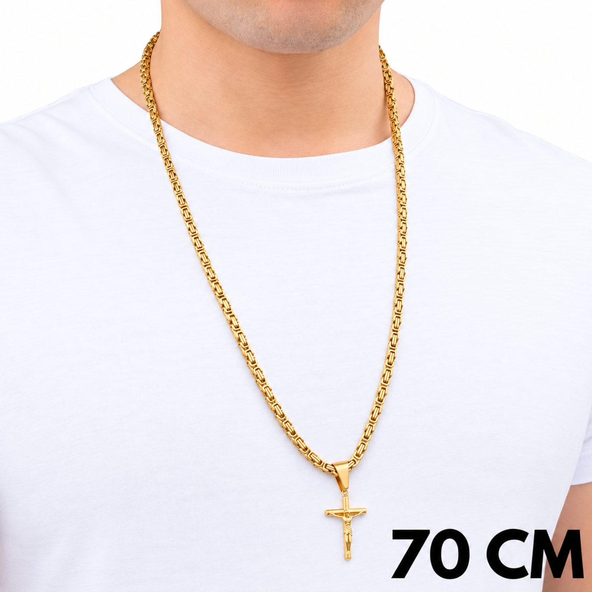 SET - Gold Royal Chain 4mm + Crucifix Pendant Gold