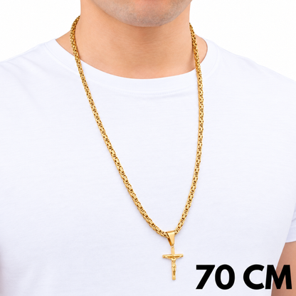 SET - Gold Royal Chain 4mm + Crucifix Pendant Gold
