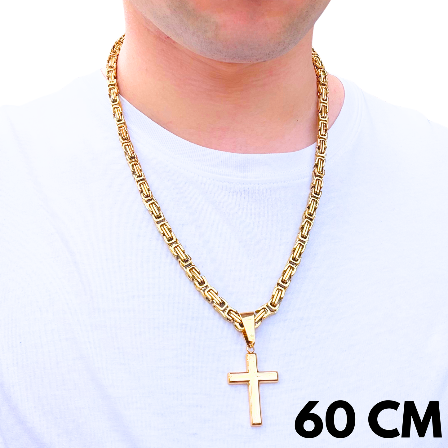 SET - Gold Royal Chain 6mm + Clean Cross Pendant Gold