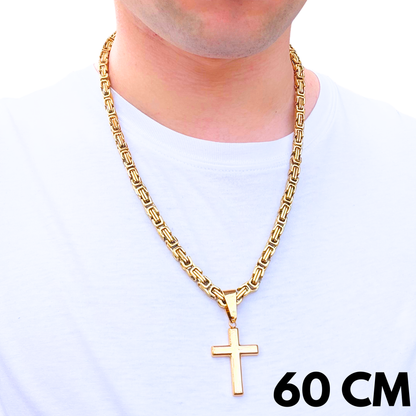 SET - Gold Royal Chain 6mm + Clean Cross Pendant Gold