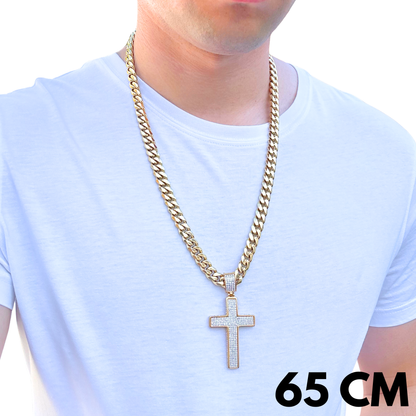 SET - Gold Cuban Chain 10mm + Unbroken Cross Pendant Gold