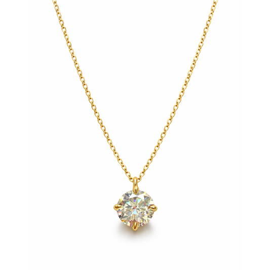 Women's Gold S925 Moissanite Crystal Necklace - 1ct
