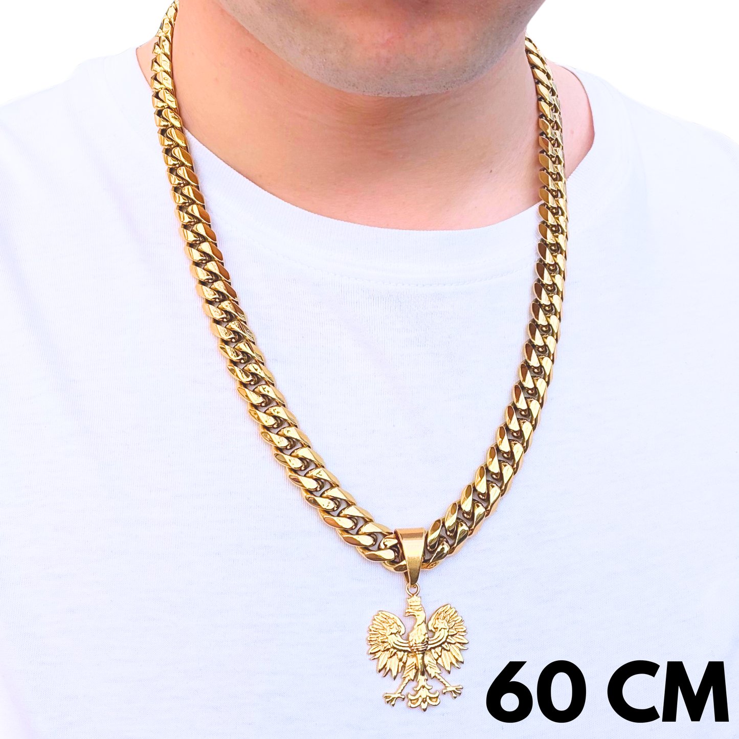 SET - Gold Cuban Chain 12mm + Eagle Pendant Gold