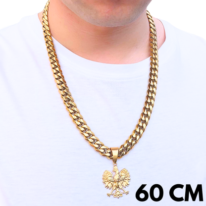 SET - Gold Cuban Chain 12mm + Eagle Pendant Gold