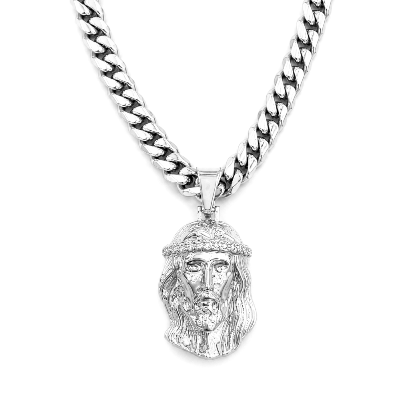 Jesus Diamond Crown Pendant White Gold