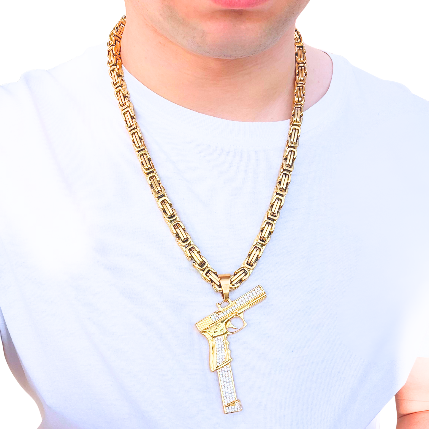 SET - Gold Royal Chain 8mm + Glock Pendant Gold