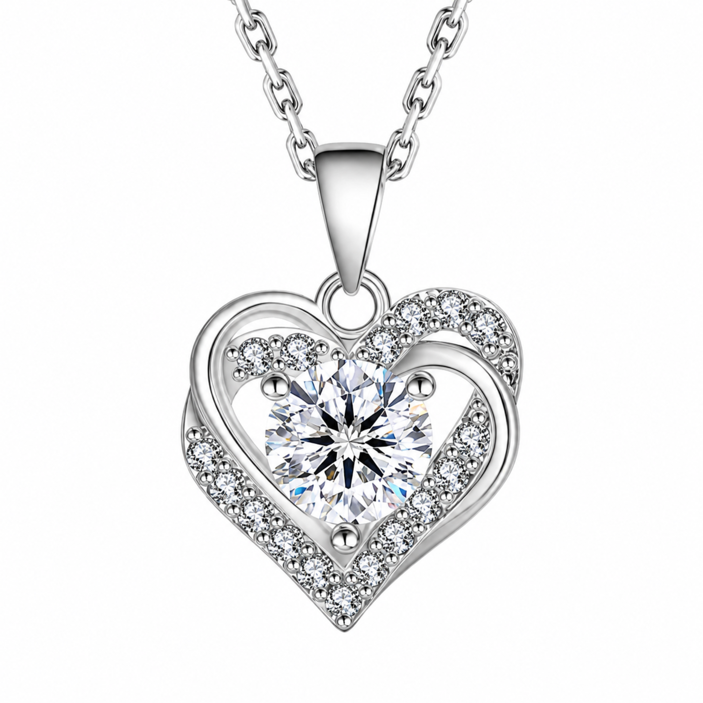 Women's White Gold S925 Moissanite Asymmetric Heart Necklace - 1ct