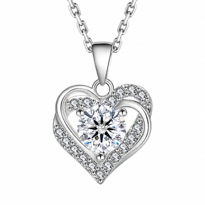 Women's White Gold S925 Moissanite Asymmetric Heart Necklace - 1ct