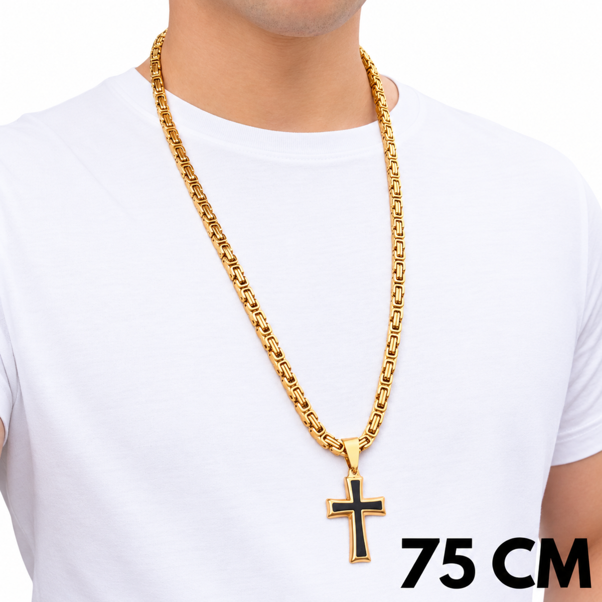 SET - Gold Royal Chain 6mm + Black Cross Pendant Gold