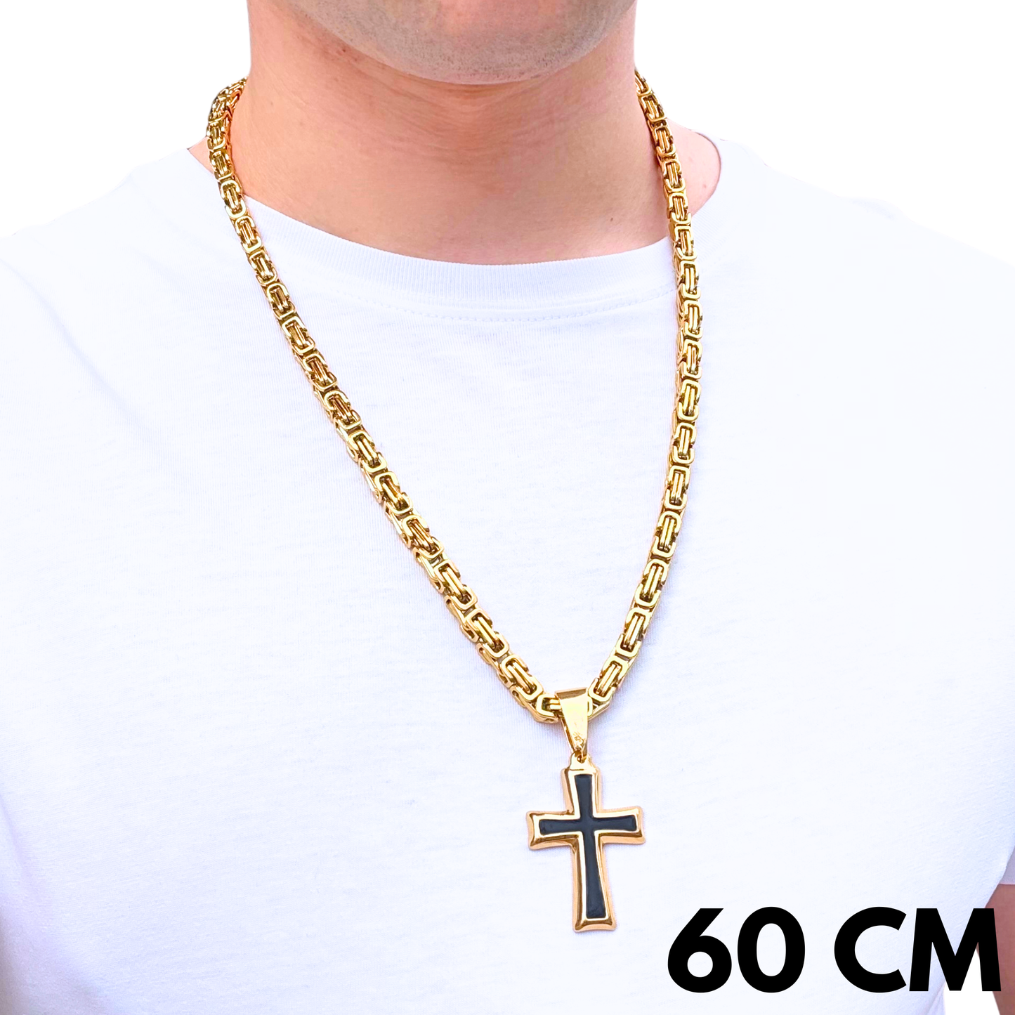 SET - Gold Royal Chain 6mm + Black Cross Pendant Gold