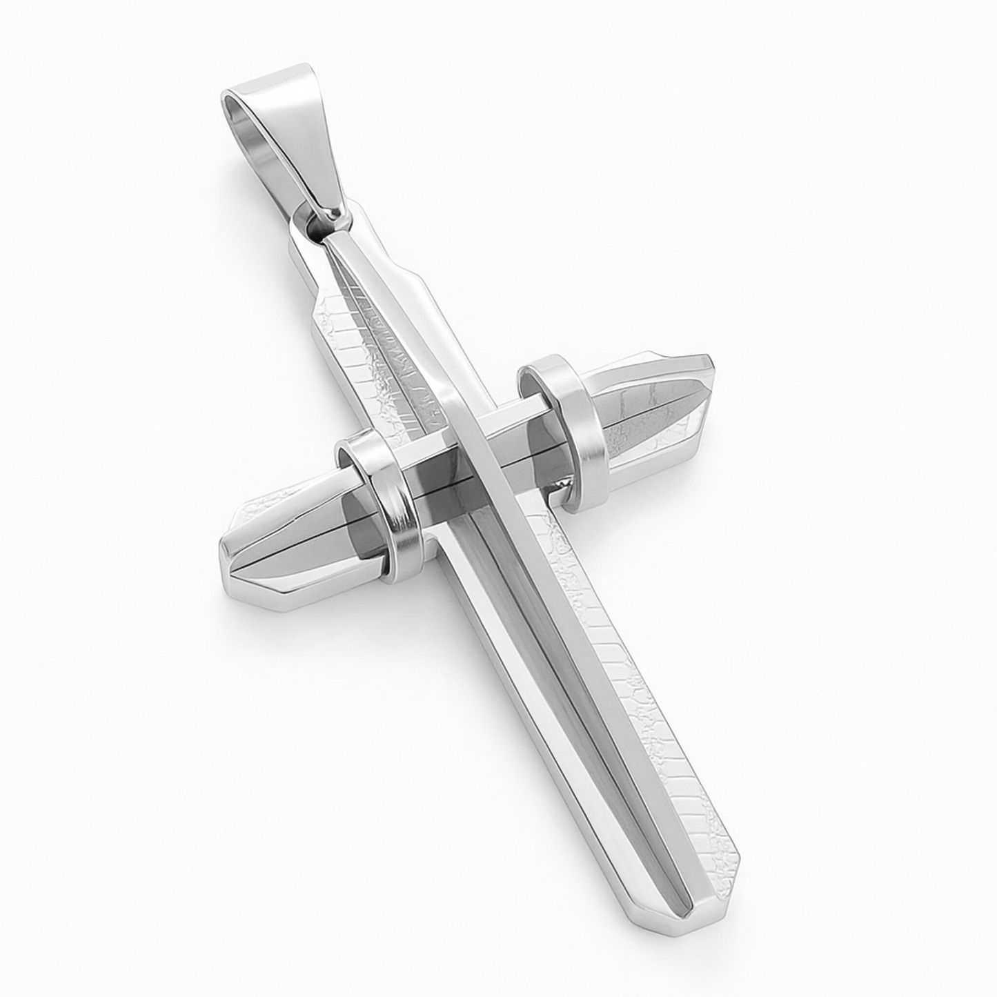 SET - Rope Chain 4mm + Modern Cross Pendant White Gold
