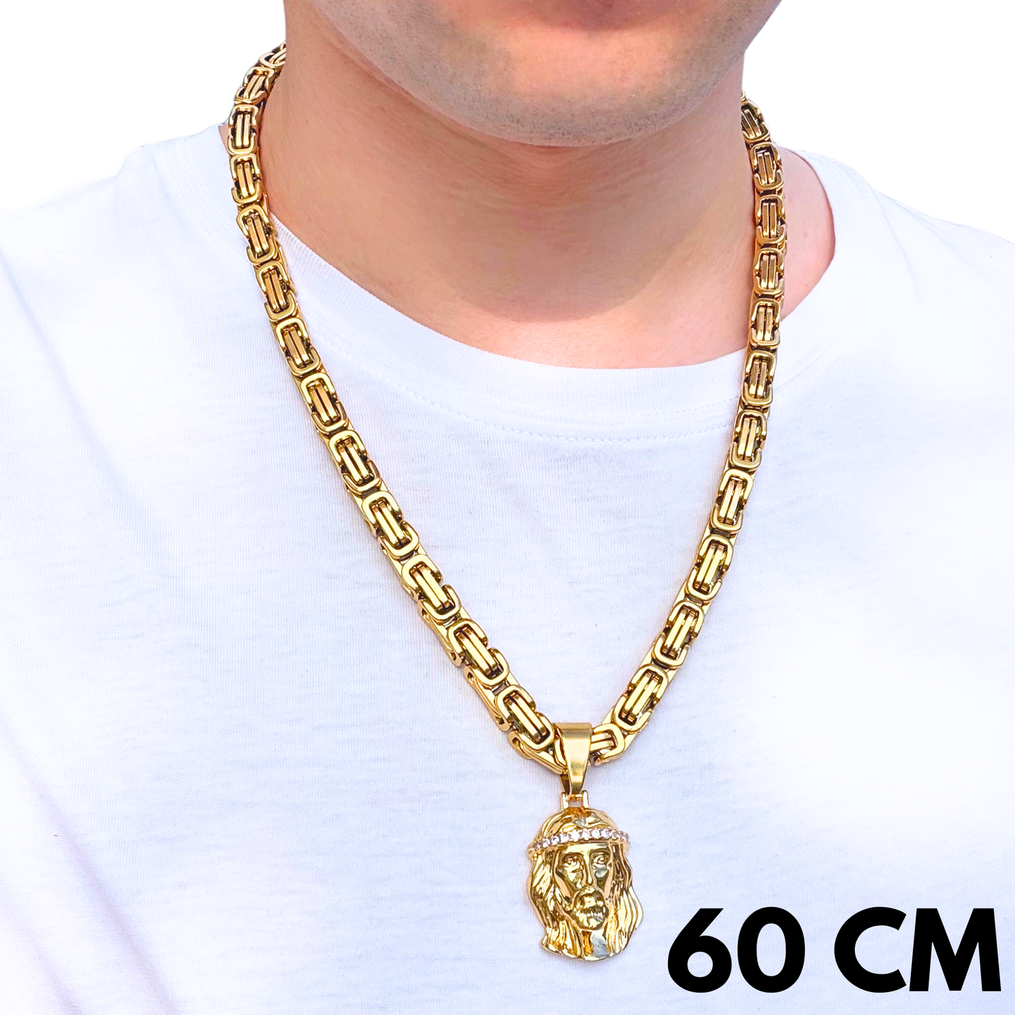 SET - Gold Royal Chain 6mm + Jesus Diamond Pendant Gold