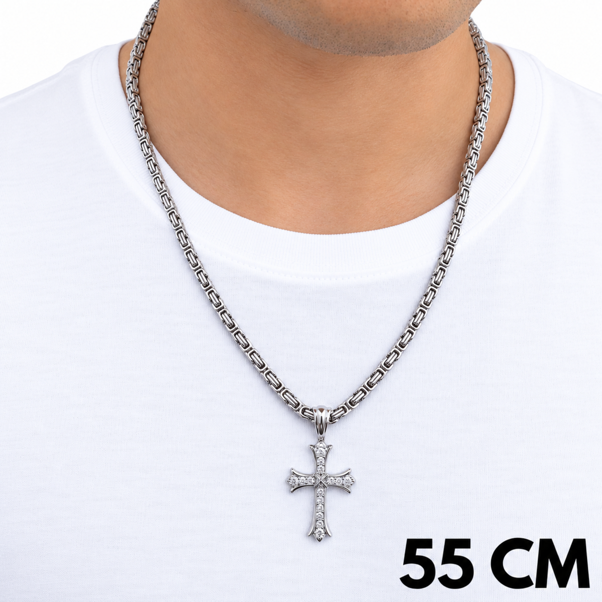 SET - White Gold Royal Chain 4mm + Grand Cross Pendant White Gold