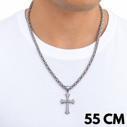 SET - White Gold Royal Chain 4mm + Grand Cross Pendant White Gold
