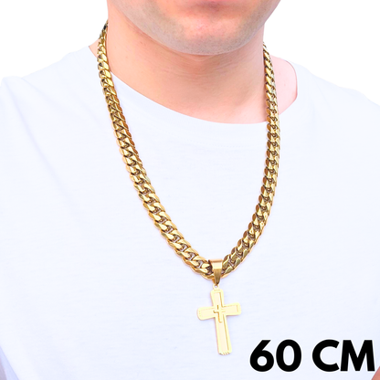 SET - Gold Cuban Chain 12mm + Monarch's Cross Pendant Gold