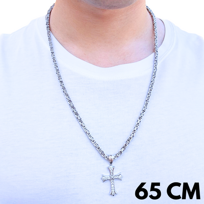 SET - White Gold Royal Chain 4mm + Grand Cross Pendant White Gold