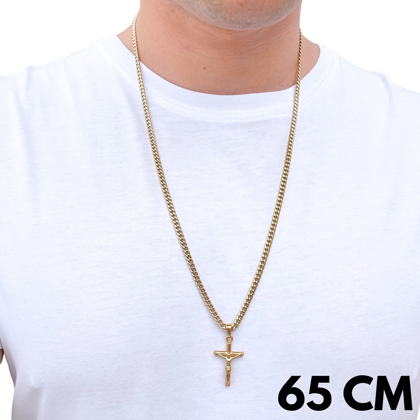 SET - Gold Cuban Chain 4mm + Crucifix Pendant Gold