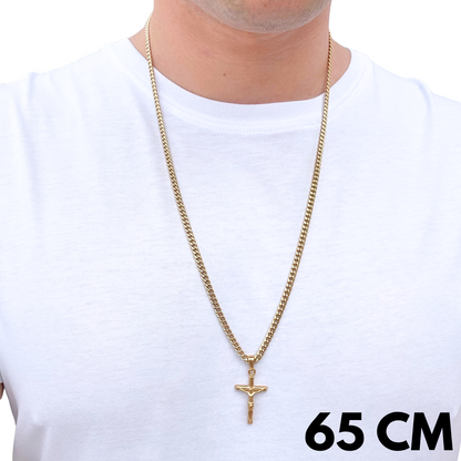 SET - Gold Cuban Chain 4mm + Crucifix Pendant Gold