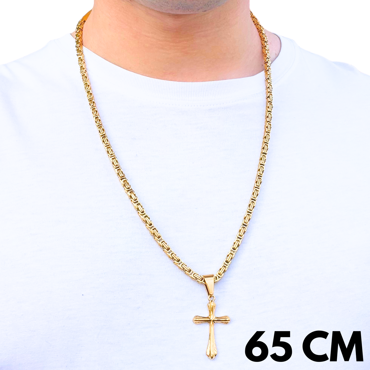 SET - Gold Royal Chain 4mm + Grace Cross Pendant Gold