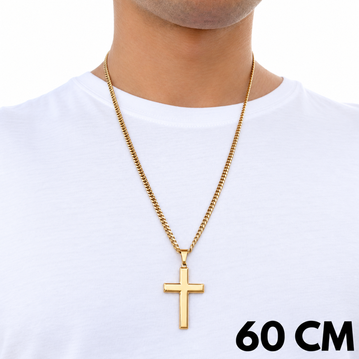 SET - Gold Cuban Chain 4mm + Clean Cross Pendant Gold