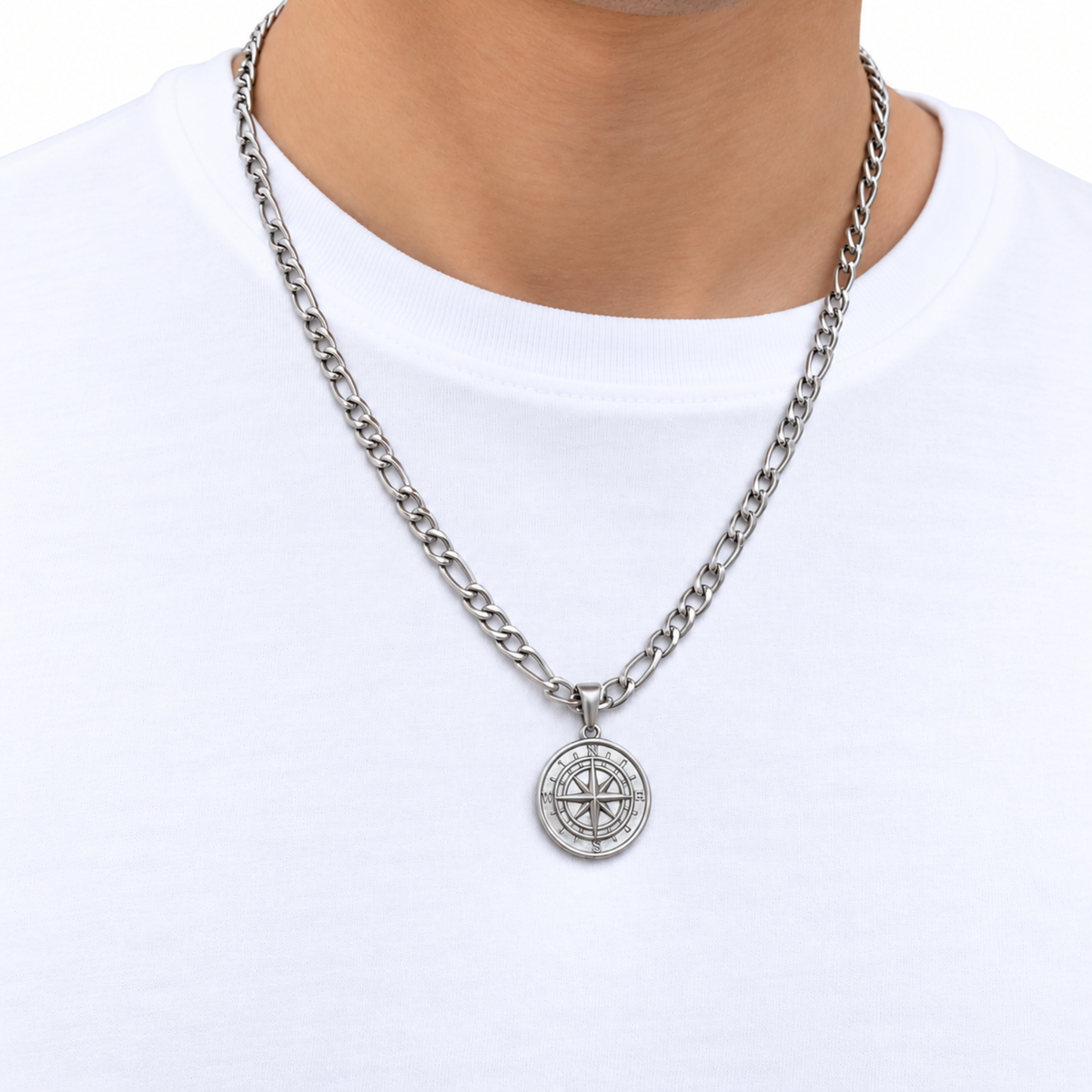 SET - Figaro Chain 5mm + Compass Pendant