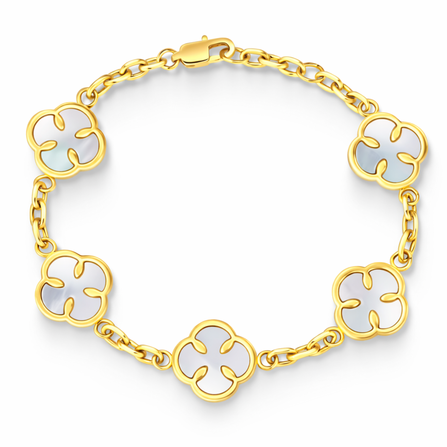 Women's Gold White Clover Bracelet