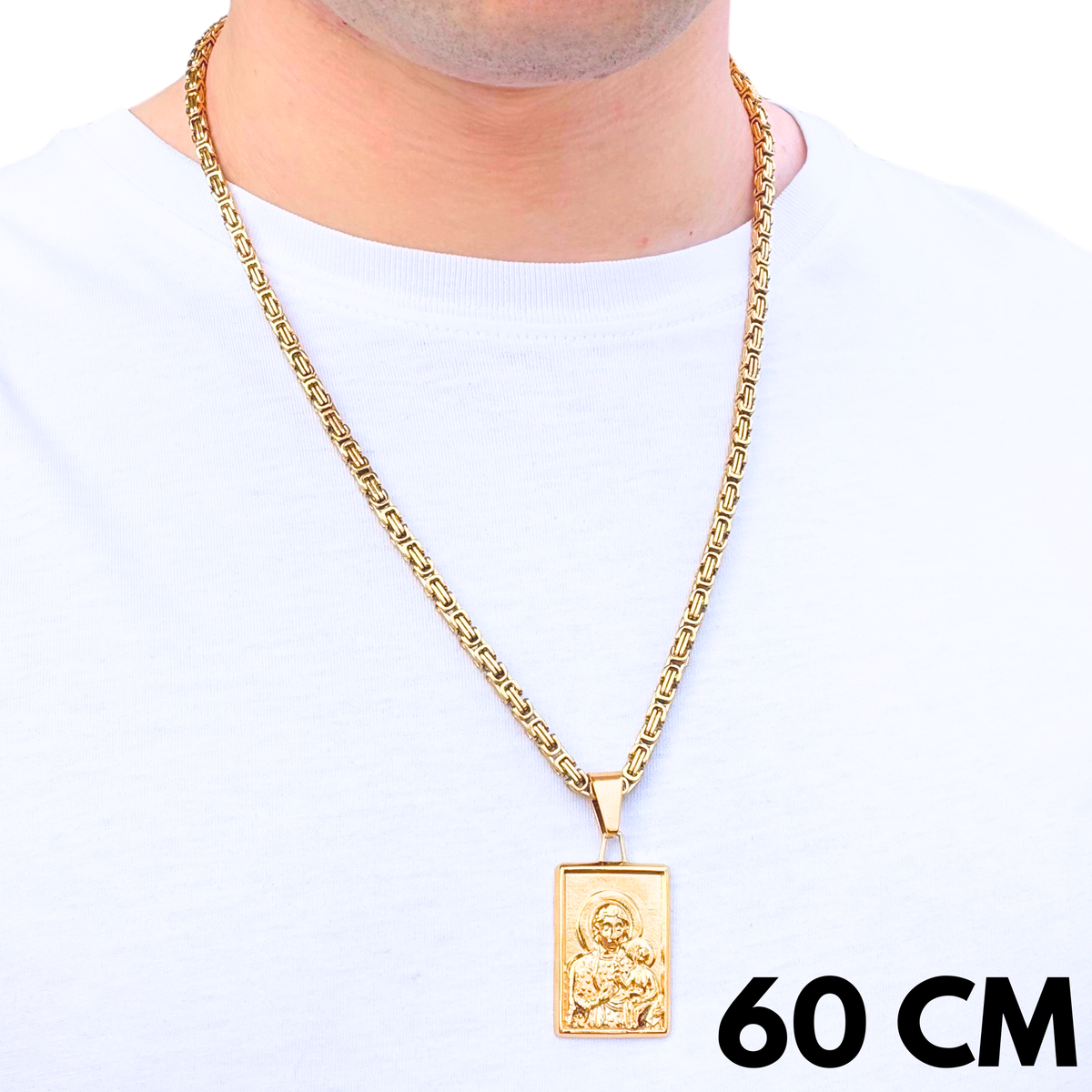 SET - Gold Royal Chain 4mm + Black Madonna of Częstochowa Pendant Gold