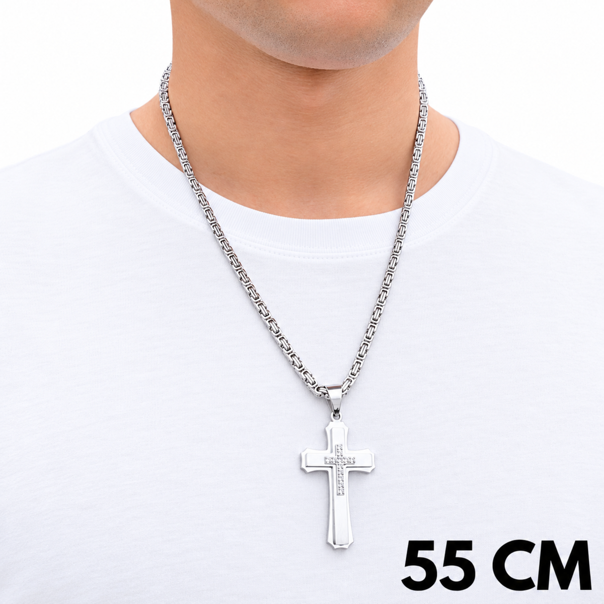 SET - Royal Chain 4mm + Royal Cross Pendant White Gold