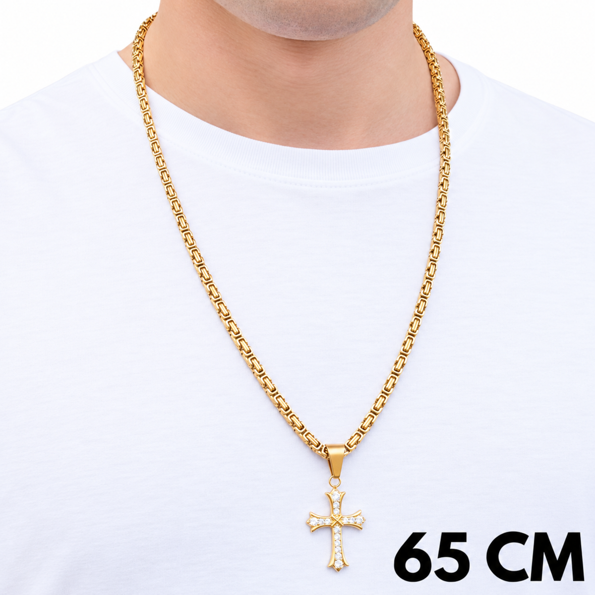 SET - Gold Royal Chain 4mm + Grand Cross Pendant Gold