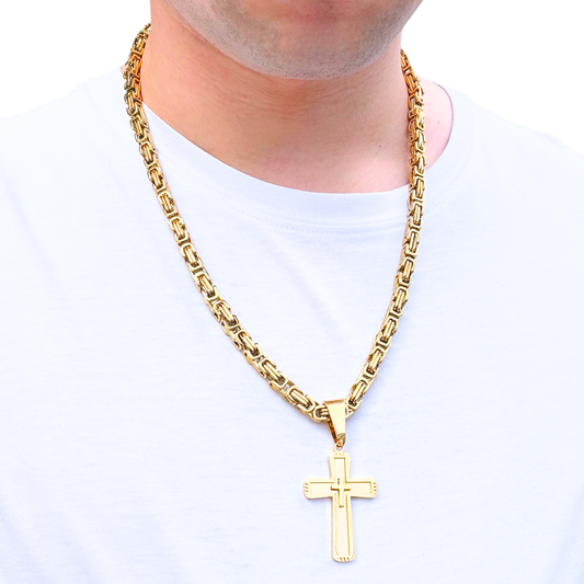 SET - Gold Royal Chain 6mm + Monarch's Cross Pendant Gold