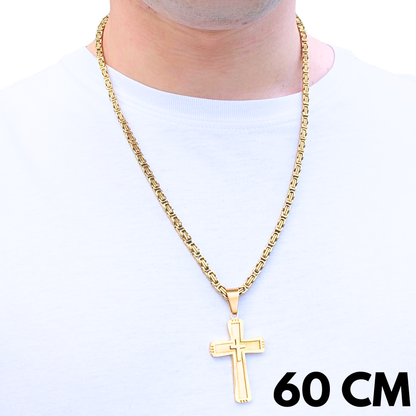 SET - Gold Royal Chain 4mm + Monarch's Cross Pendant Gold