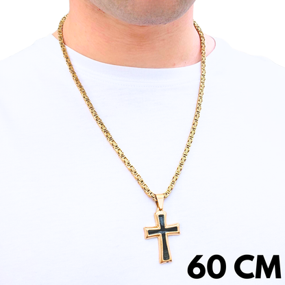 SET - Gold Royal Chain 4mm + Black Cross Pendant Gold