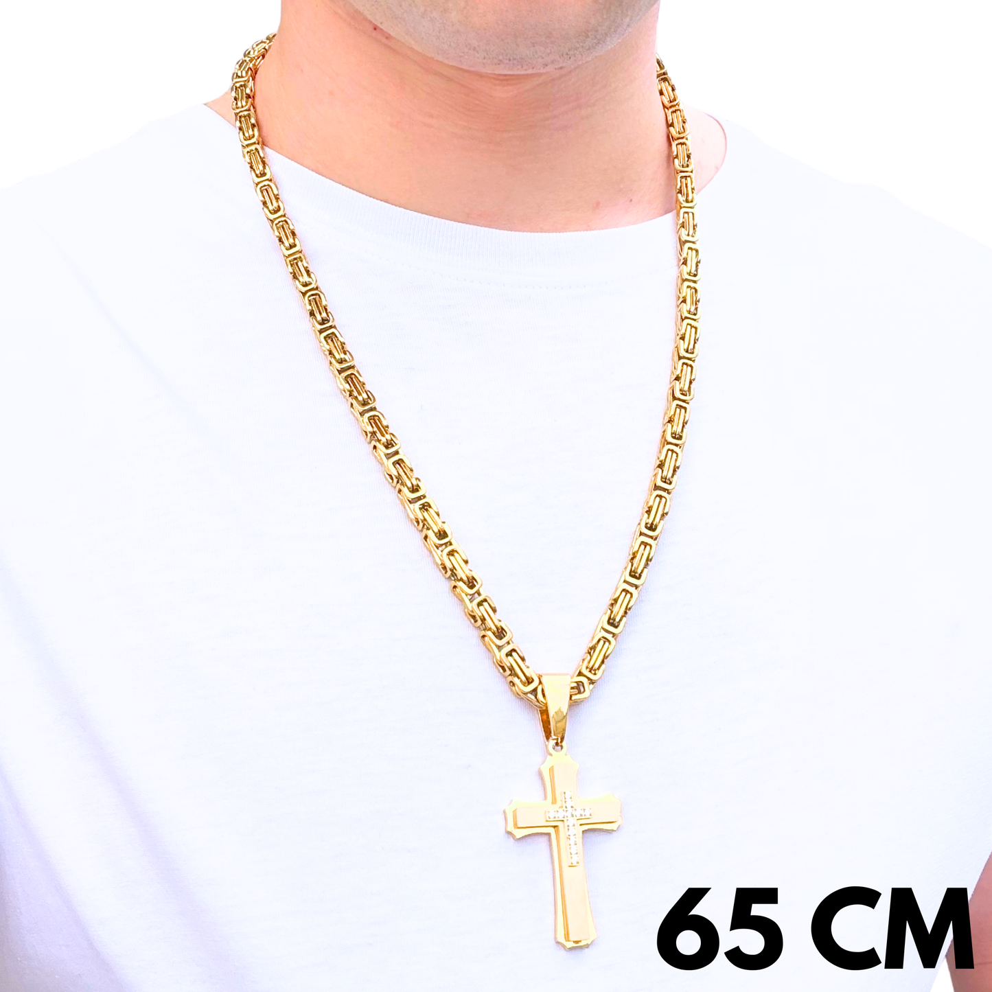 SET - Gold Royal Chain 6mm + Royal Cross Pendant Gold