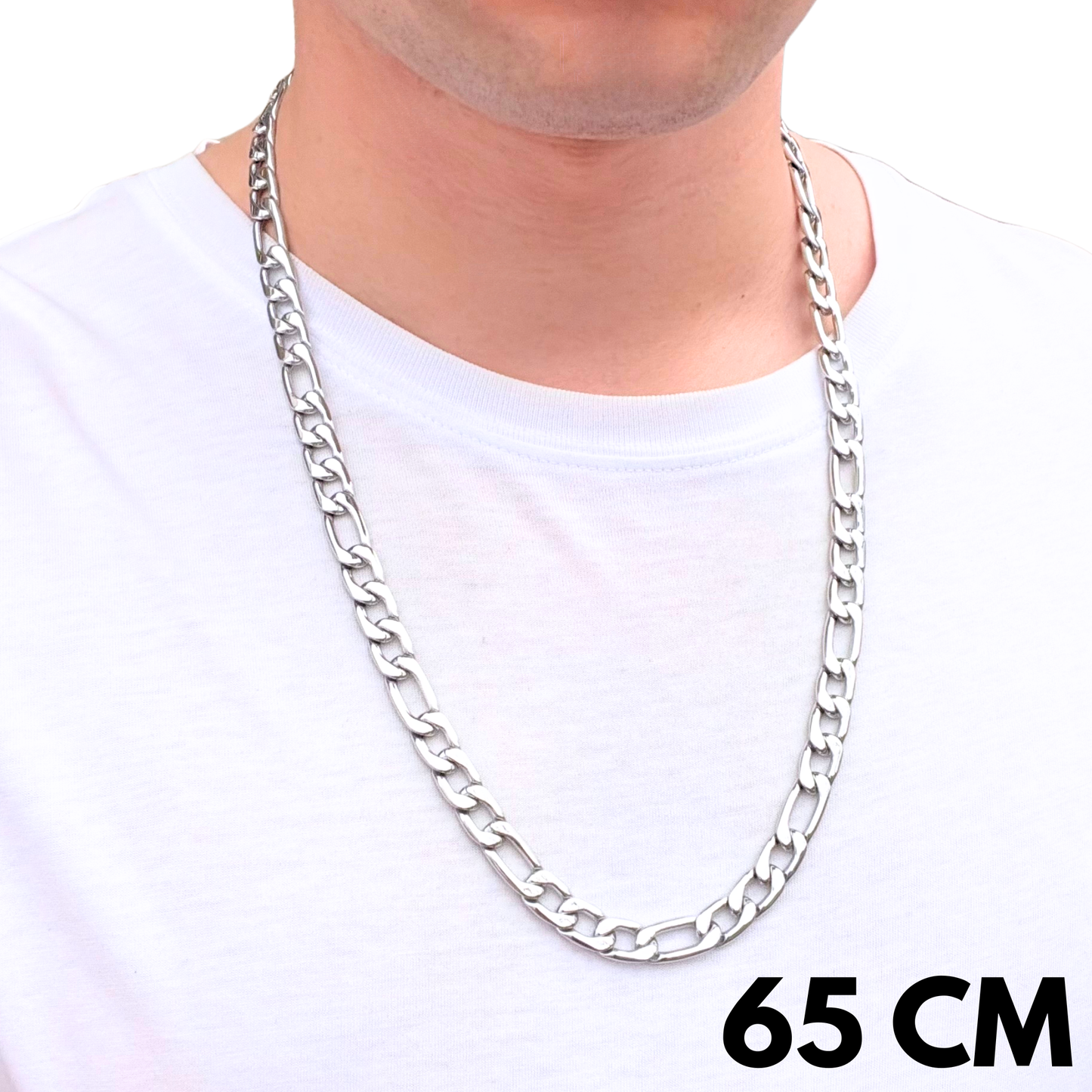White Gold Figaro Chain - 9mm