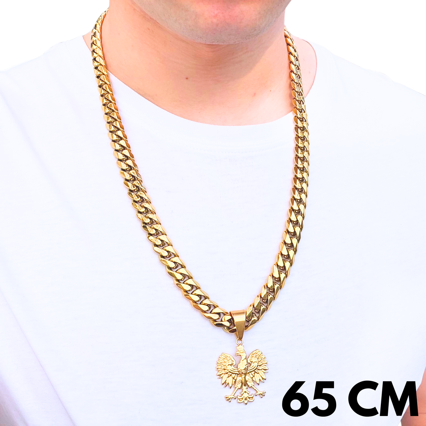 SET - Gold Cuban Chain 12mm + Eagle Pendant Gold